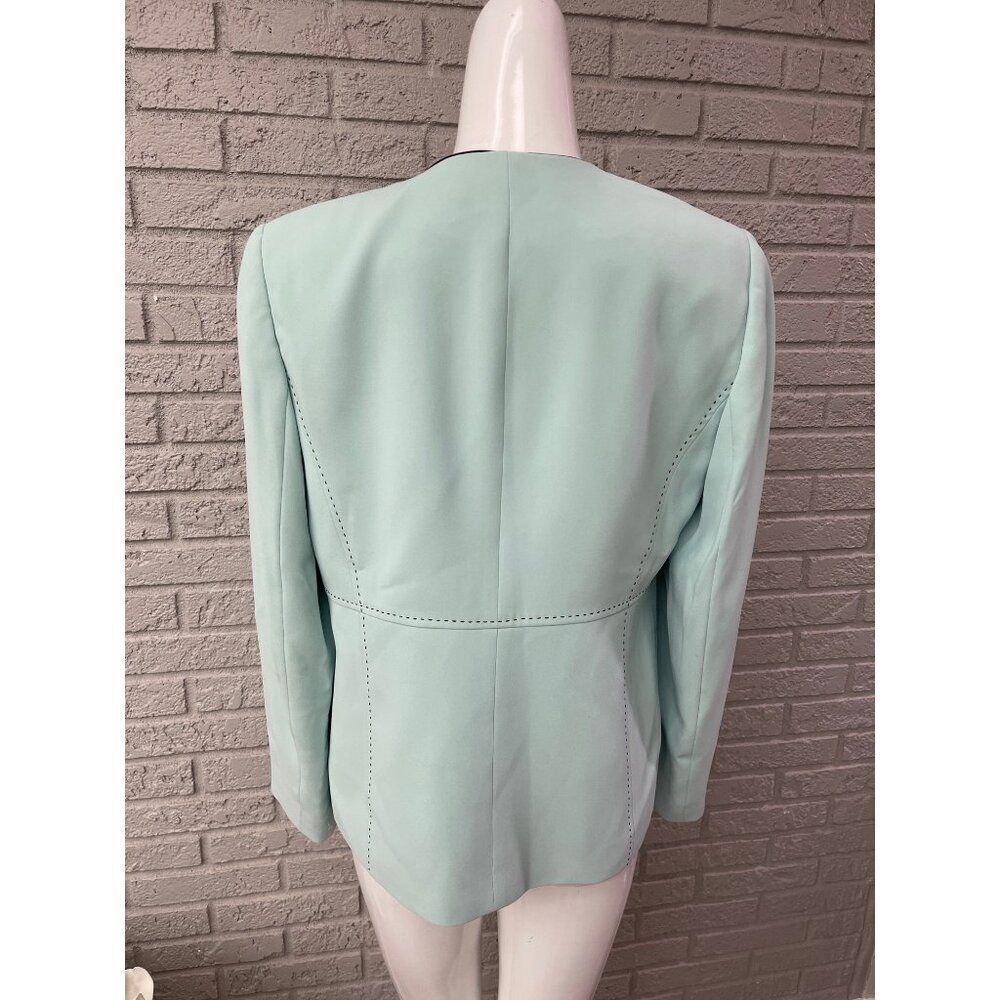 Kasper Women Long Sleeve Mint with Black Stitching Open Front Jacket Size 8 - Picture 5 of 8